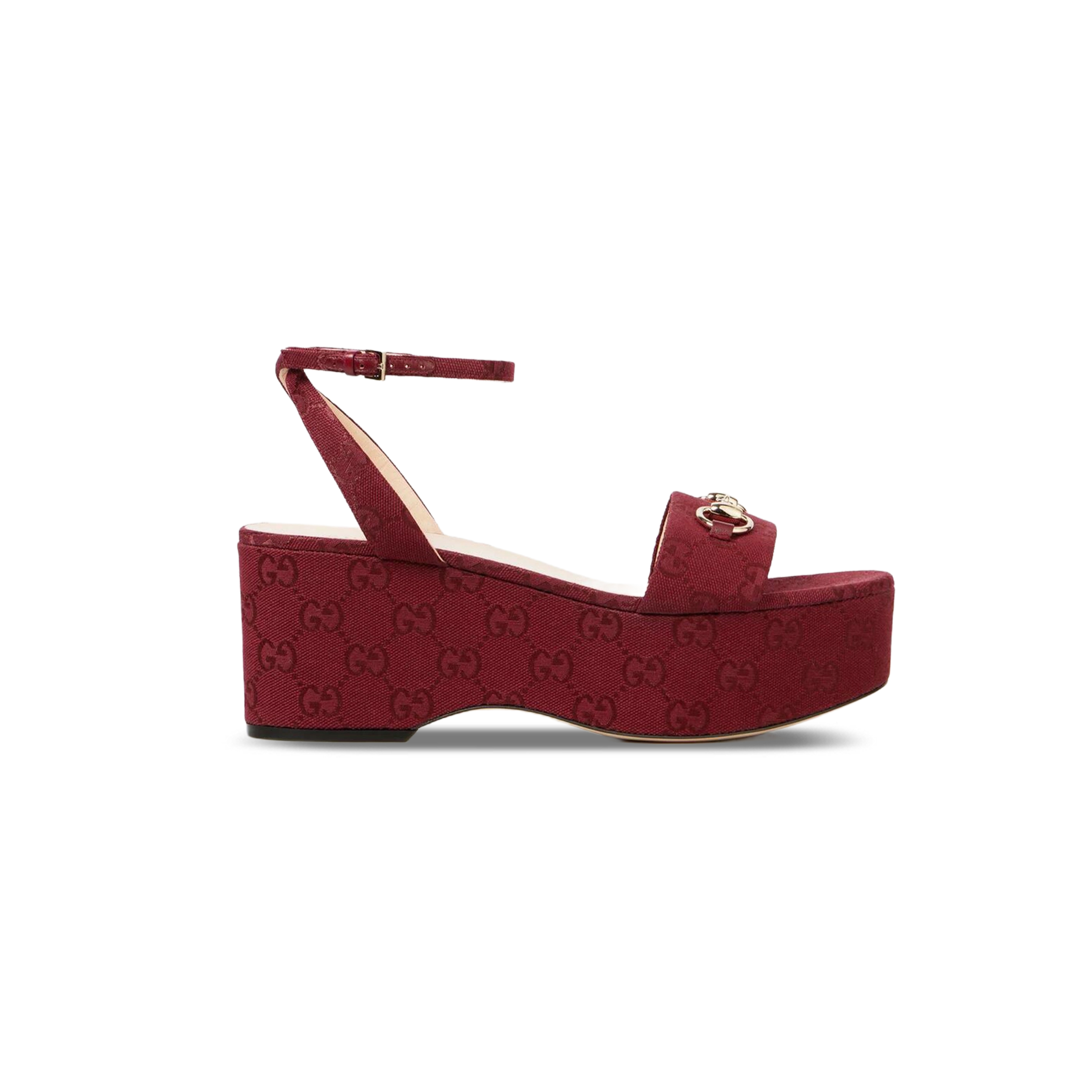 GUCCI LADY HORSEBIT GG CANVAS WEDGE SANDALS
